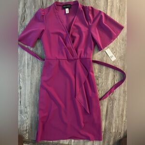 Donna Morgan Magenta Wrap Midi Dress